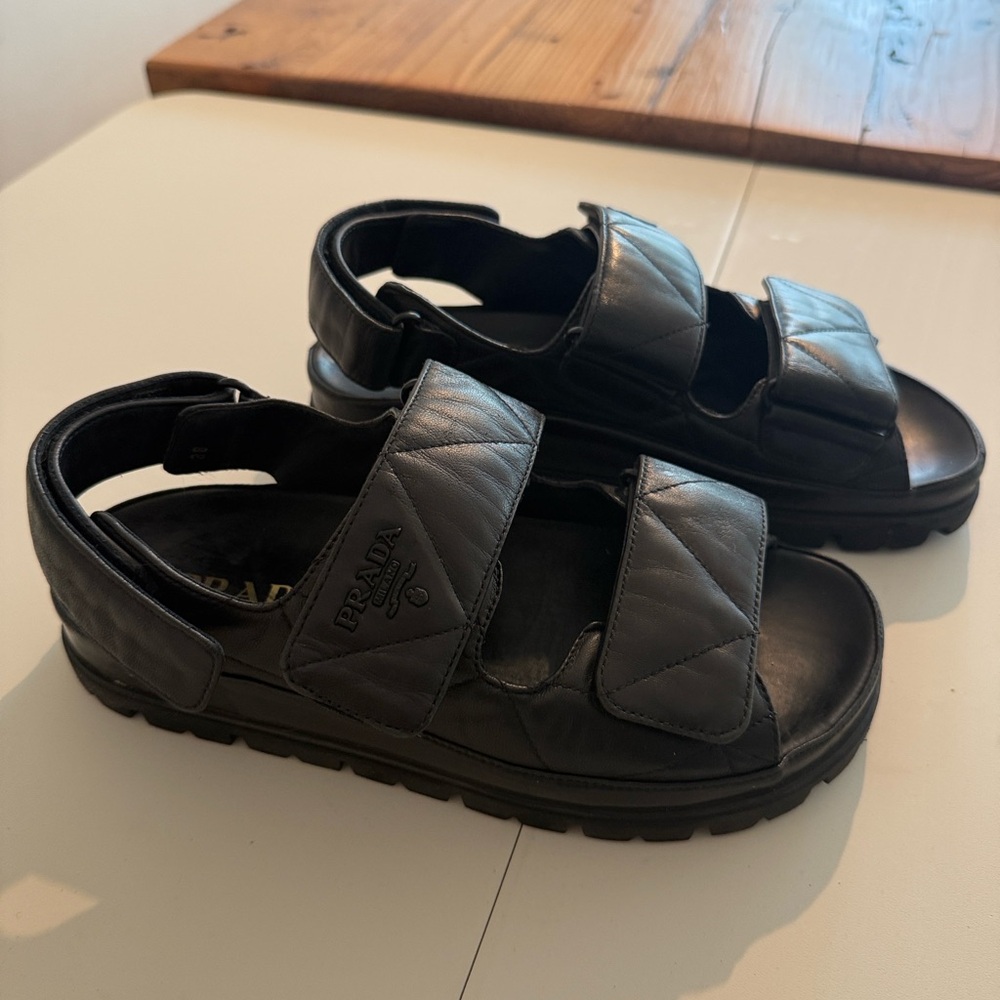 Prada Nappa Quilted Padded Slingback Sandals 38/8 Black